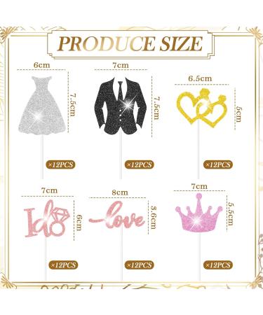 Sinload 72 Pack Wedding Cupcake Toppers Glitter Groom and Bride Love I Do Crown Ring Heart Cupcake Picks Wedding Cake Decorations for Wedding Engagement Party Bridal Shower Supplies - Buy Online on GoSupps.com