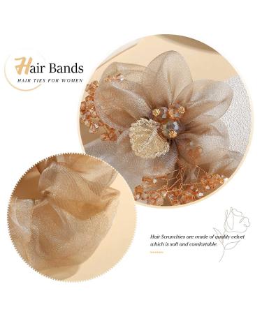 Brinie Champagne Flower Hair Scrunchies - Handmade Bead & Rhinestone Hair Ties for Women & Girls - Buy Online on GoSupps.com