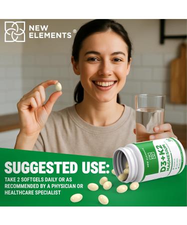 New Elements Vitamin D3 K2 10 000 IU with Magnesium Glycinate 500mg - Bone Health Immune Support Energy & Mood - Non-GMO Gluten-Free Sugar-Free Softgels for Women & Men (60 softgels) - Buy Online on GoSupps.com