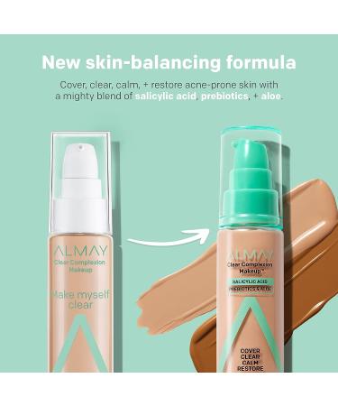 Almay Clear Complexion Acne Foundation with Salicylic Acid | Medium Coverage | Hypoallergenic and Fragrance-Free | 900 Mahogany 1 fl oz - Buy Online on GoSupps.com