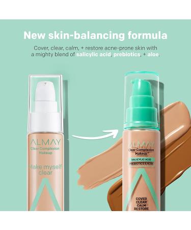 Almay Clear Complexion Acne Foundation 600 Sun Beige - Lightweight, Medium Coverage, Salicylic Acid, Hypoallergenic, Fragrance-Free - Buy Online on GoSupps.com