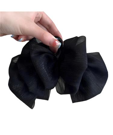 Bow Bubble Clips Chiffon Silk Hair Clips Layered Bubble Mesh Tulle Fluffy Hair Clips Bows Hair Accessories for Women Black B