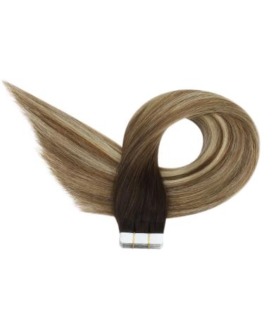 Ugeat Real Hair Balayage Tape Extensions - Brown & Light Blonde - 20 Pieces 30cm #4/6/613 - Perfect for Short Hair! - Buy Online on GoSupps.com