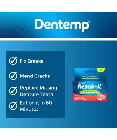 Dentemp Repair Kit - Repair-It Advanced Formula Denture Repair Kit (Pack of 3) - Denture Repair Kit Repairs Broken Dentures - Denture Repair to Mend Cracks & Replace Loose Teeth - Buy Online on GoSupps.com