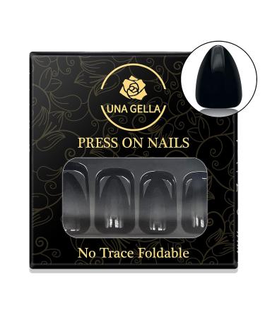 UNA GELLA Black Short Almond Acrylic Press On Nails - Long Lasting & Reusable for Women and Girls | 12 Sizes, 24 Pcs Gel Jelly Color Tips in Elegant Box - Buy Online on GoSupps.com