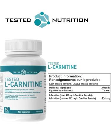 Tested Nutrition L-Carnitine Capsules | 454mg L-Carnitine Tartrate per Capsule | Stimulant Free Weight Loss Support Muscle Recovery Energy Metabolism Booster | 60 Servings (180 Capsules) - Buy Online on GoSupps.com