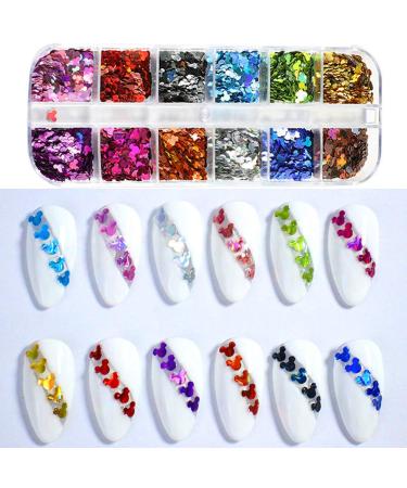 Holographic Nail Glitter Sequins 12 Colors | 3D Flake Nail Art Supplies for Decoration | Shiny Sparkle Designs for Acrylic Manicures - Mickey Charms - Buy Online on GoSupps.com