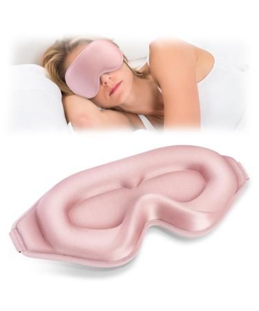 Sleep Mask Fully Blackout 3D Deep Contoured No Pressure Breathable Eyes Cover Mask with Adjustable Strap No Touch to Long Eyelashes for Adult Women Men Travel Home Office Rest Sleeping (Pink)