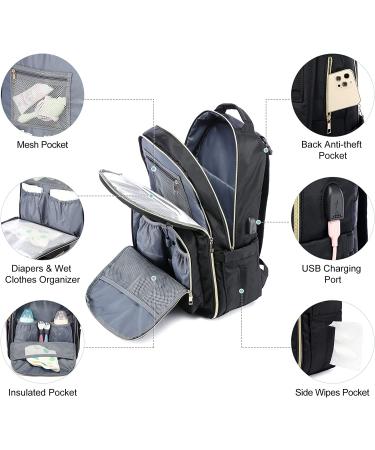 Diaper Bag Backpack  LOVEVOOK Quilted Baby Bag with Changing Pad & Pacifier Holder Travel Diaper Bags with USB Charging Port Black - Buy Online on GoSupps.com
