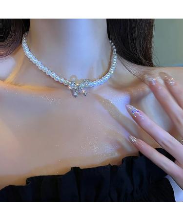 OralGos Elegant Pearl Necklace | Sparkling Bowknot Fashion Jewelry for Any Occasion - International Shipping - Buy Online on GoSupps.com