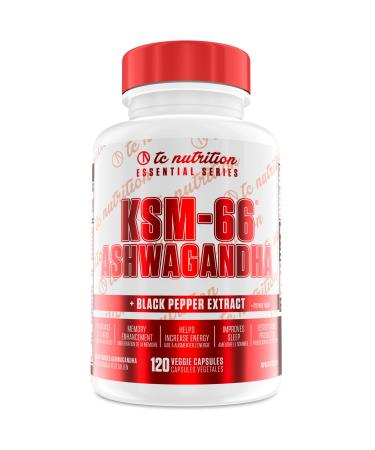 TC Nutrition Organic KSM-66 Ashwagandha Supplement - Reduce Stress & Anxiety Mood Support Performance & Strength - 600mg KSM 66 & Black Pepper - High Potency 5% Withanolides - Vegan Non-GMO Gluten Free 120 Capsules 60 count (Pack of 1)