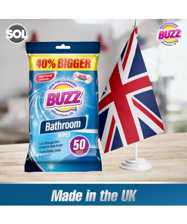 200pk Buzz Bathroom Wipes | Powerful Antibacterial Cleaning Wipes for Bathroom | Removes Soap Scum, Limescale | Large & Strong Toilet Wipes - Buy Online on GoSupps.com