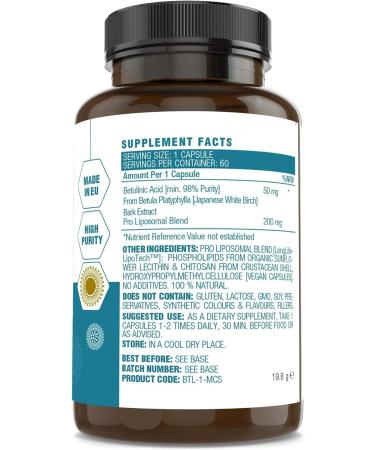 Betulinic Acid Pro Liposomal 50mg - 60 Vegan Capsules | Pure & Additive-Free - Buy Online on GoSupps.com