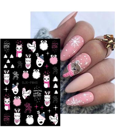 JMEOWIO 10 Sheets Christmas Pink Nail Art Stickers Decals Self-Adhesive Snowflake Winter Holiday Cute Santa Elk Snowman Nail Supplies Nail Art Design Decoration Accessories - Buy Online on GoSupps.com