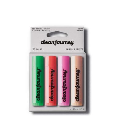cleanjourney Lip Balm Set 99% Natural Origin Nourishes & Protects Castor Oil Coconut Oil & Shea Butter EWG Verified Vegan For Dry Lips Mint Raspberry Exotic & Coconut 0.14 Oz (Pack of 4)