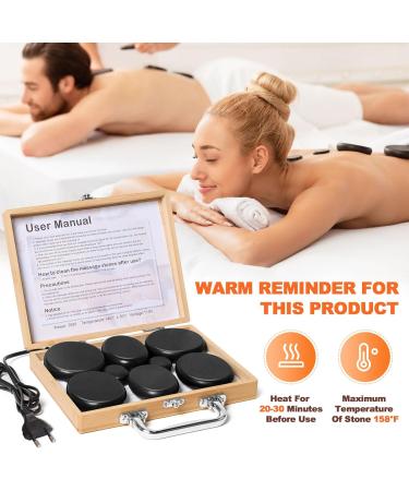 Hot Stone Massage Set - 10 Basalt Stones with Bamboo Box & Heating Device for Spa Relaxation Therapy - Buy Online on GoSupps.com