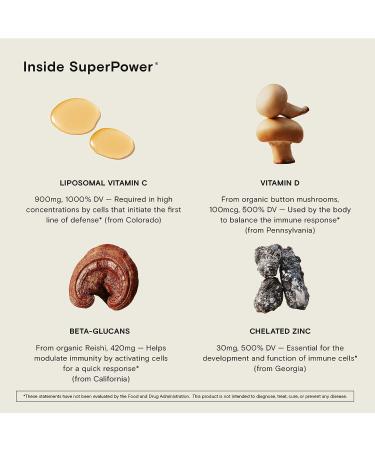 Moon Juice SuperPower - Mushroom Derived Immune Support Supplement with Liposomal Vitamin C, D, Beta-Glucans & Zinc - 30 Capsules - Buy Online on GoSupps.com