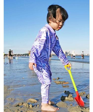 weVSwe Baby Toddler Boy Swimsuit UPF 50+ Sun Protection Rash Guard Swimwear | Crotch Zipper | Purple Leaves Design | 0-3 Years - Buy Online on GoSupps.com