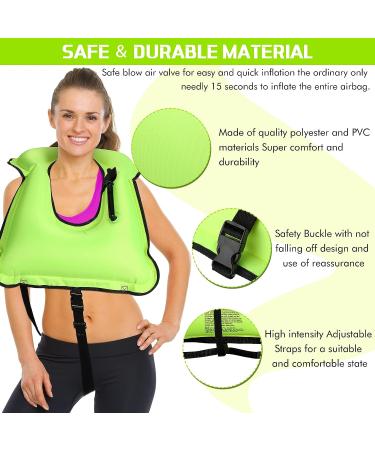 Inflatable Snorkel Vest Set - 4 Pc Adults Portable Swim Jackets - Adjustable Safety Vests for Snorkeling, Swimming, Diving - Fluorescent Green - Buy Online on GoSupps.com