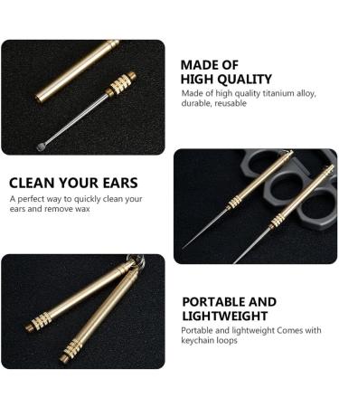 3pcs Titanium Earpick Keychain Spoon Set - Portable Ear Cleaning Tools for Men, Women, and Kids - Golden Earwax Remover Kit - Buy Online on GoSupps.com