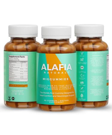 Alafia Naturals Miggummies - World's First Cranial Comfort and Support Gummy - Magnesium Glycinate Butterbur Feverfew CoQ10 Vitamin B2 400mg Riboflavin 400mg 60ct