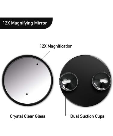 REVEL 12X Magnifying Makeup Mirror for Precise Tweezing and Blackhead Removal - Round with 2 Suction Cups - Buy Online on GoSupps.com