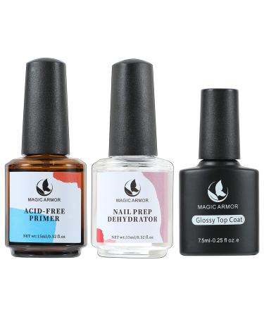 Nail Prep Dehydrator and Acid-Free Primer Glossy Top Coat Super Bond Kit Professional Gel Nail Polish PrimerAir Dry Superior Bonding Primer Nail Dehydrator and Primer for Acrylic Powder