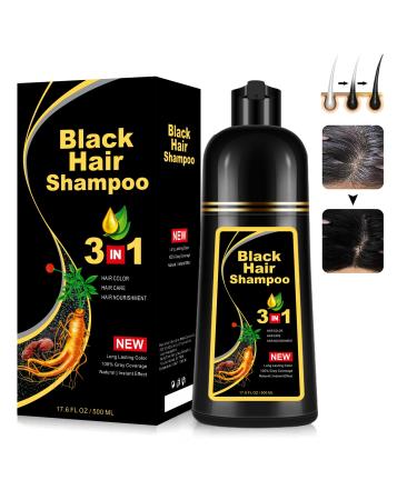 Instant Black Hair Shampoo Hair Color Shampoo for Gray Hair Natural Black Hair Dye Shampoo 3 in 1 for Men & Women Long Lasting Black Shampoo Colors in 10-15 Minutes(Black)