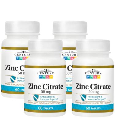 21st Century Healthcare Zinc Citrate Tablets 50mg 60 Count (Pack of 4)
