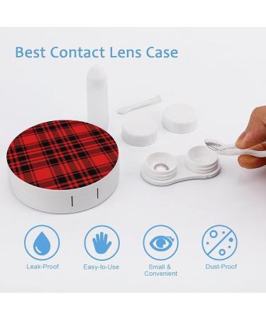 Christmas Red And Black Plaid Round Case For Contact Lens Kit Storage Box with Mirror Printed - Buy Online on GoSupps.com