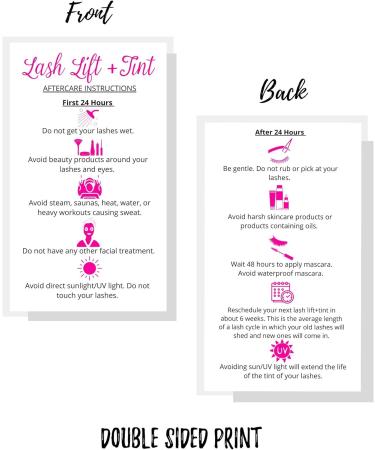 Lash Lift + Tint Aftercare Instruction Cards - 50 Pack, 2x3.5 inches, DIY Eyelash Kit Supplies, White/Pink Design - Buy Online on GoSupps.com