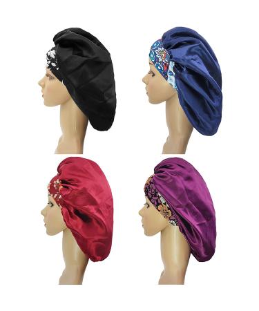 2PCS Satin Bonnets for Women - Black+Purple Satin Silk Sleep Cap for Curly Hair & Braids - Buy Online on GoSupps.com