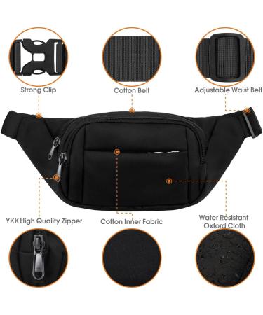 Syican Large Fanny Pack for Women Men - 4-Zipper Waist Bag for Sports, Travel, and Workouts - Black - Buy Online on GoSupps.com