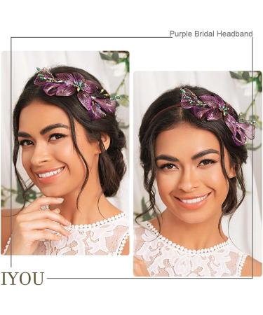 IYOU Copper Wire Wedding Headband Purple Flower Bridal Hair Bands Crystal Headpiece Prom Bridesmaid Bride Hair Accessories for Women - Buy Online on GoSupps.com