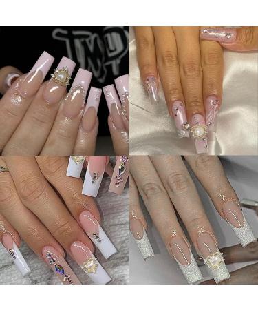 YOSOMK 24PCS Heart Nail Charms | White Pink 3D Pearls & Gems for Acrylic Nail Art Design - Buy Online on GoSupps.com