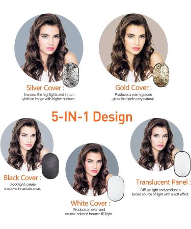 Photo Light Reflector 24x36 Inches 5-in-1 Diffuser Kit with Holder Clips - Translucent, Silver, Gold, White, Black - for Studio & Outdoor Photography - Buy Online on GoSupps.com