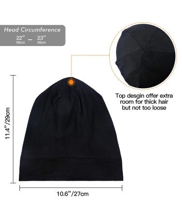 Satin Lined Sleep Cap - Adjustable Hair Protection Beanie for Curly & Frizzy Hair - Black & Dark Grey - Buy Online on GoSupps.com