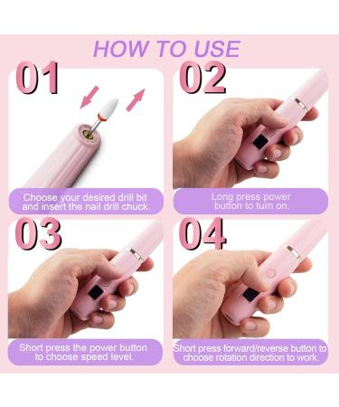 Professional Nail Drill Kit - Portable Electric Nail Files for Acrylic Nails | Rechargeable Manicure & Pedicure Set for Beginners & Pros - Pink - Buy Online on GoSupps.com