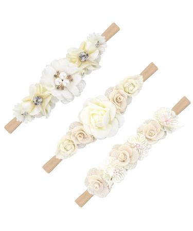 3Pcs Baby Girl Nylon Headbands Floral Infant Flower Elastic Hair Band Bows Wraps for Newborn Toddler Hair Accessorie Headband - Buy Online on GoSupps.com