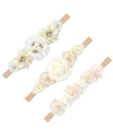 3Pcs Baby Girl Nylon Headbands Floral Infant Flower Elastic Hair Band Bows Wraps for Newborn Toddler Hair Accessorie Headband