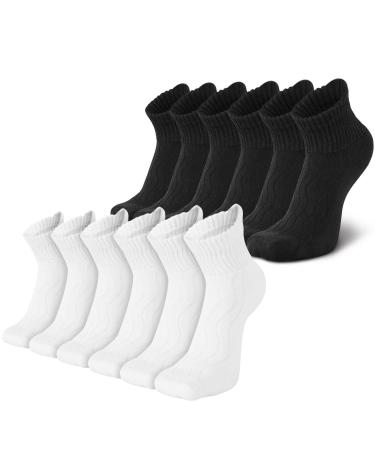 LIN Diabetic Socks for Men & Women | Extra Wide Non Binding 12 Pack White and Black 10-13