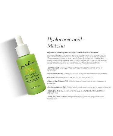 Purekure Organic Hyaluronic Acid Serum for Face with Matcha and Burdock Root | Vitamin Rich Serum for Deep Healing Nutrition and Moisturizing for Your Skin Cells | 30 mL - Buy Online on GoSupps.com