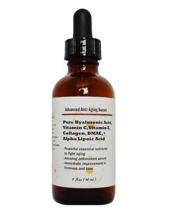 Advanced Anti-aging Serum with Pure Hyaluronic Acid Vitamin C Vitamin E Collagen Dmae and Alpha Lipoic Acid 2.3 Oz