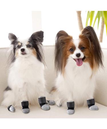 Frienda 8-Piece Anti-Slip Dog Socks for Small Puppies and Kittens - Adjustable Paw Protector with Traction Control in Black and Gray (Size S) - Buy Online on GoSupps.com