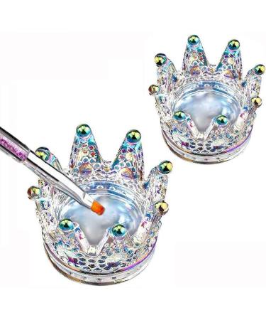 2PCS Nail Art Dappen Dish 2 In 1 Glass Dish for Nail Acrylic Liquid Powder Nail Crystal Bowl/Glass Nails Cup/Nails Pen Holder  Crown Nails Glass Dish  Colorful Laser