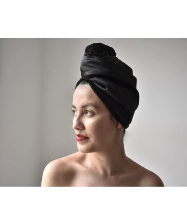 Dreamy Locks Black Hair Wrap Towel Turban with Silky Finish also for Long Hair