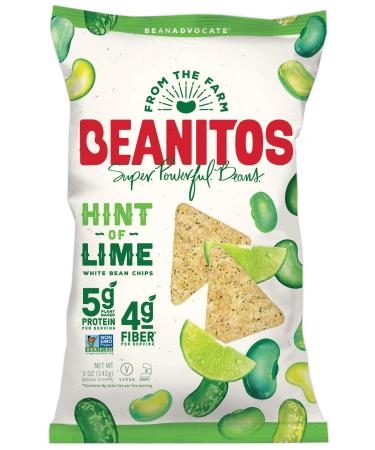 Beanitos Hint of Lime Bean Chips with Sea Salt Plant Based Protein Good Source Fiber Gluten Free Non-GMO Vegan Corn Free Tortilla Chip Snack 5 Ounce (Pack of 6)