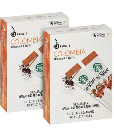 Starbucks Via Instant Medium Roast Colombia Coffee, 26 Count (Pack of 2)