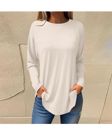 Odjoy Women s Casual Fan Sweater - Elegant Long Sleeve Blouse Round Collar Tunic Top in Beige | Plus Size XXL - Buy Online on GoSupps.com
