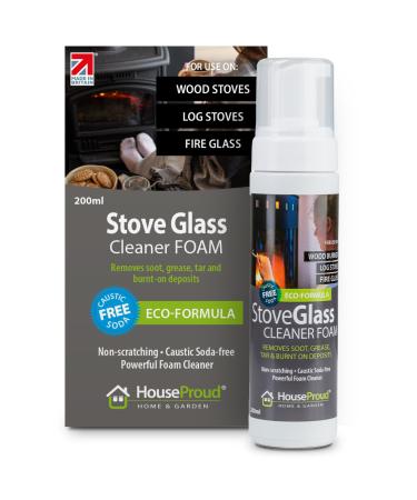 HouseProud Wood Stove Glass Cleaner Foam Spray Bottle 200ml - Concentrated Fireplace Door Window Cleaner Spray Removes Soot Grease Tar Burnt-on Deposits - Scentless Non-scratching Biodegradable - Buy Online on GoSupps.com